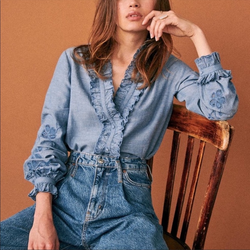 Sezane Kelly Chambray Blue Blouse size FR36